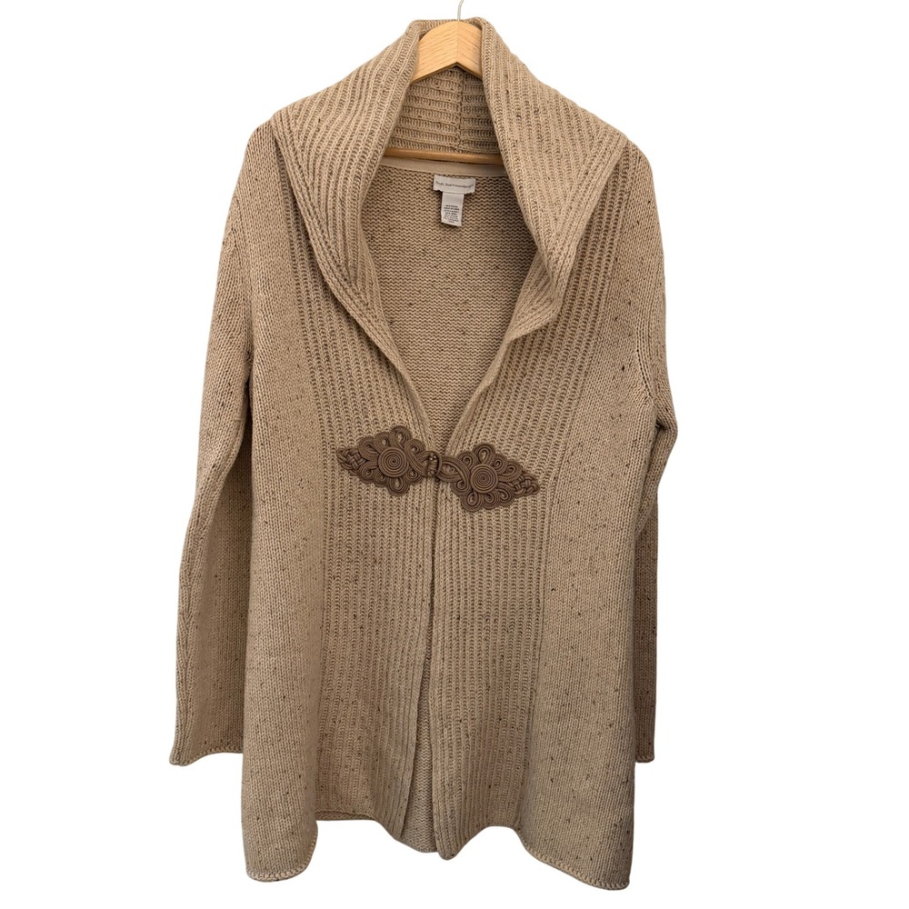 Soft Surroundings Cardigan Womens Large Tan Excellent Wool Cashmere Frog Closure